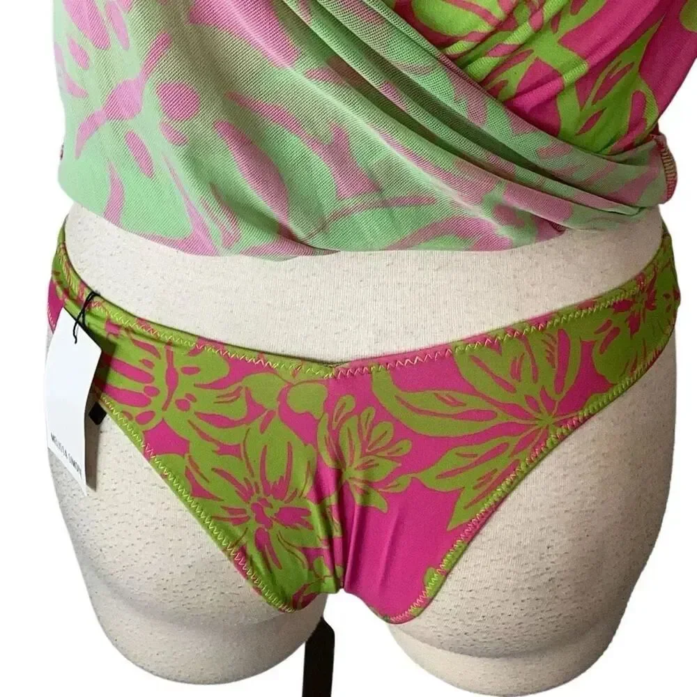 Melissa Simone NWT 2-Piece Tropical Swim Set Cover-Up & Bikini Bottoms Pink Lime
